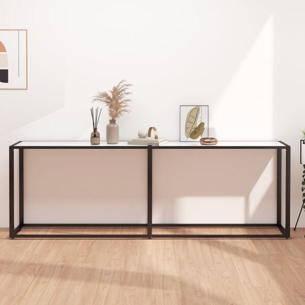 vidaXL Τραπέζι Κονσόλα Λευκό Όψη Μαρμάρου 220x35x75,5 εκ. Ψημένο Γυαλί
