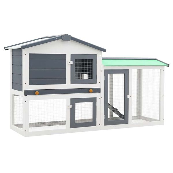 vidaXL Κλουβί Κουνελιών Μεγάλο Γκρι/Λευκό 145 x 45 x 84 εκ. Ξύλινο