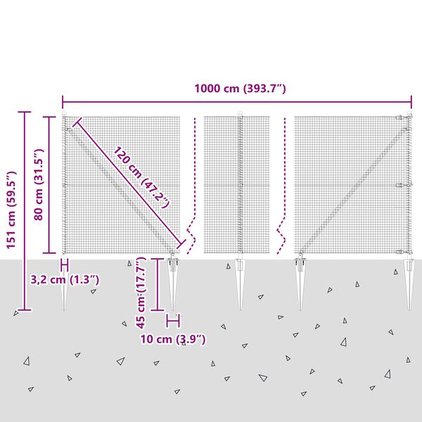 vidaXL Φράχτης Συγκολλητός με 7 Σφήνες 0.8x10 μ Γαλβανισμένος Χάλυβας