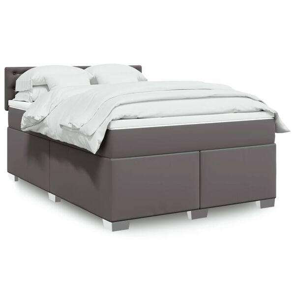 vidaXL Κρεβάτι Boxspring με Στρώμα Γκρι 140x190εκ. από Συνθετικό Δέρμα