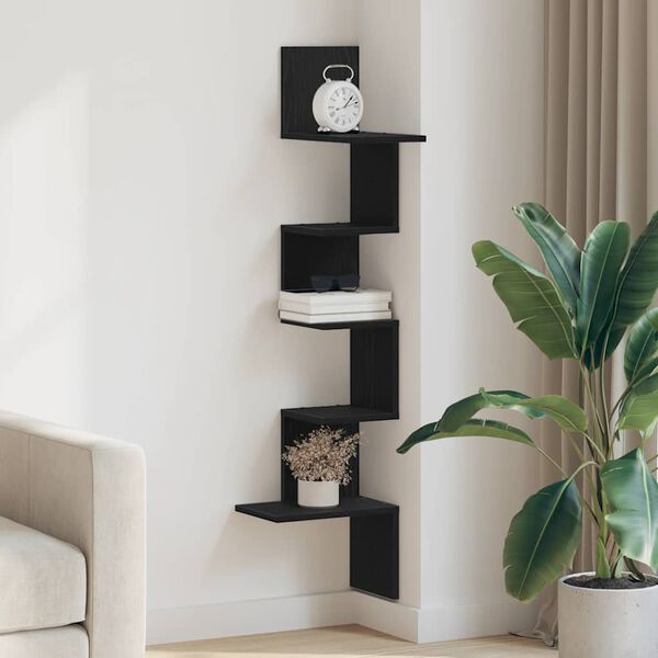 Γωνιακό ράφι τοίχου vidaXL Μαύρο 32x32x127,5 cm Κατασκευασμένο ξύλο