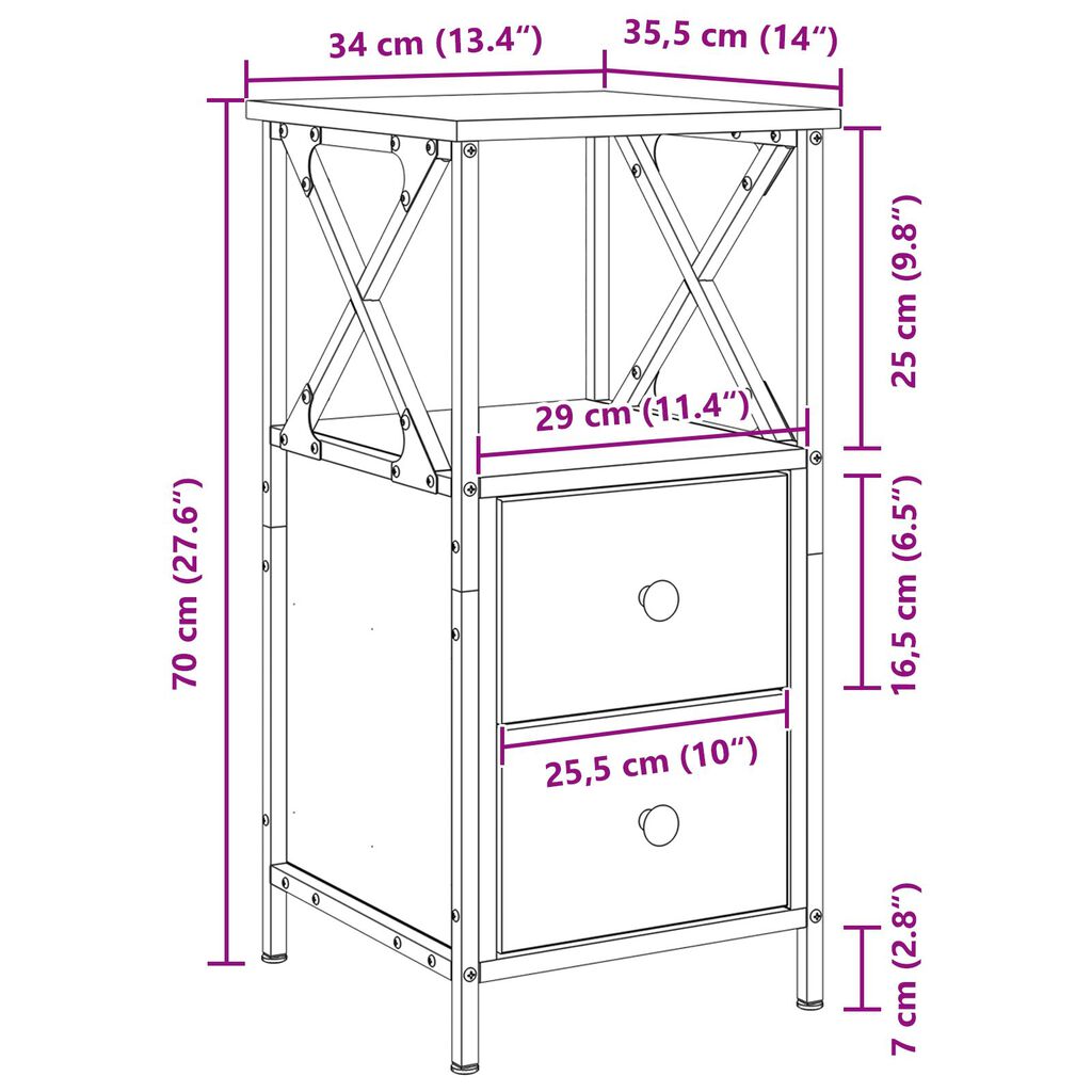 vidaXL Μαύρο Κομοδίνο από Δρύς 34x35,5x70 εκ.