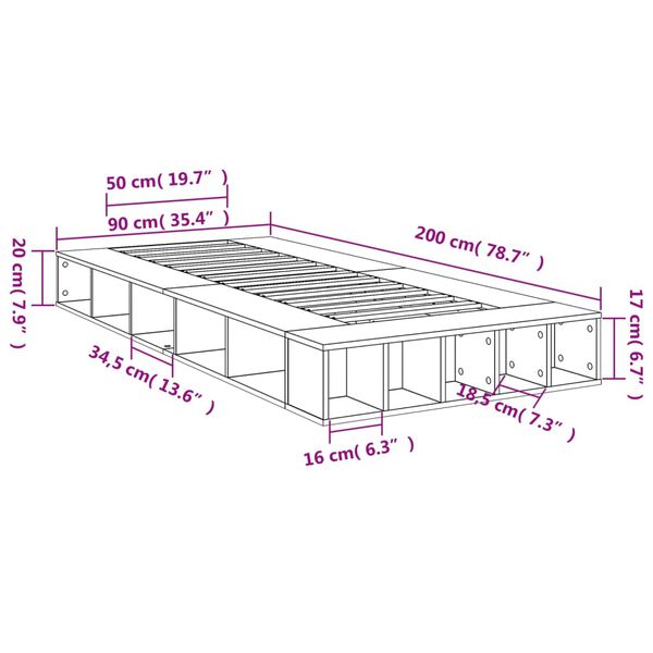 vidaXL Πλαίσιο Κρεβατιού Sonoma Δρυς 90x200 εκ. Επεξεργασμένο Ξύλο