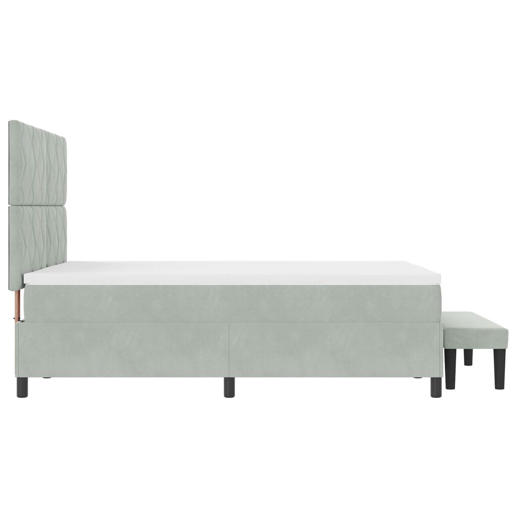 vidaXL Κρεβάτι Box Spring με Στρώμα & Πάγκο Ανοιχτό Γκρι 140x190 εκ. Βελούδο