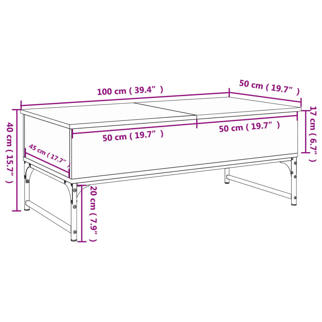 vidaXL Τραπεζάκι Σαλονιού Καφέ Δρυς 100x50x40 εκ. Επ. Ξύλο & Μέταλλο
