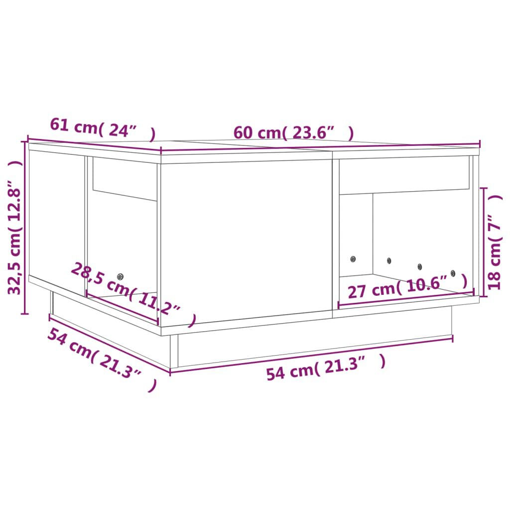 vidaXL Τραπεζάκι Σαλονιού Καφέ Μελί 60x61x32,5 εκ. Μασίφ Ξύλο Πεύκου