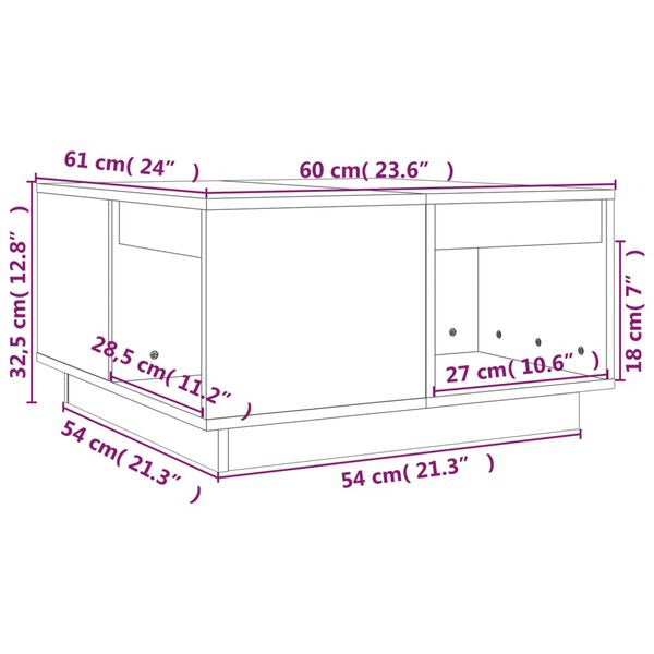 vidaXL Τραπεζάκι Σαλονιού Καφέ Μελί 60x61x32,5 εκ. Μασίφ Ξύλο Πεύκου