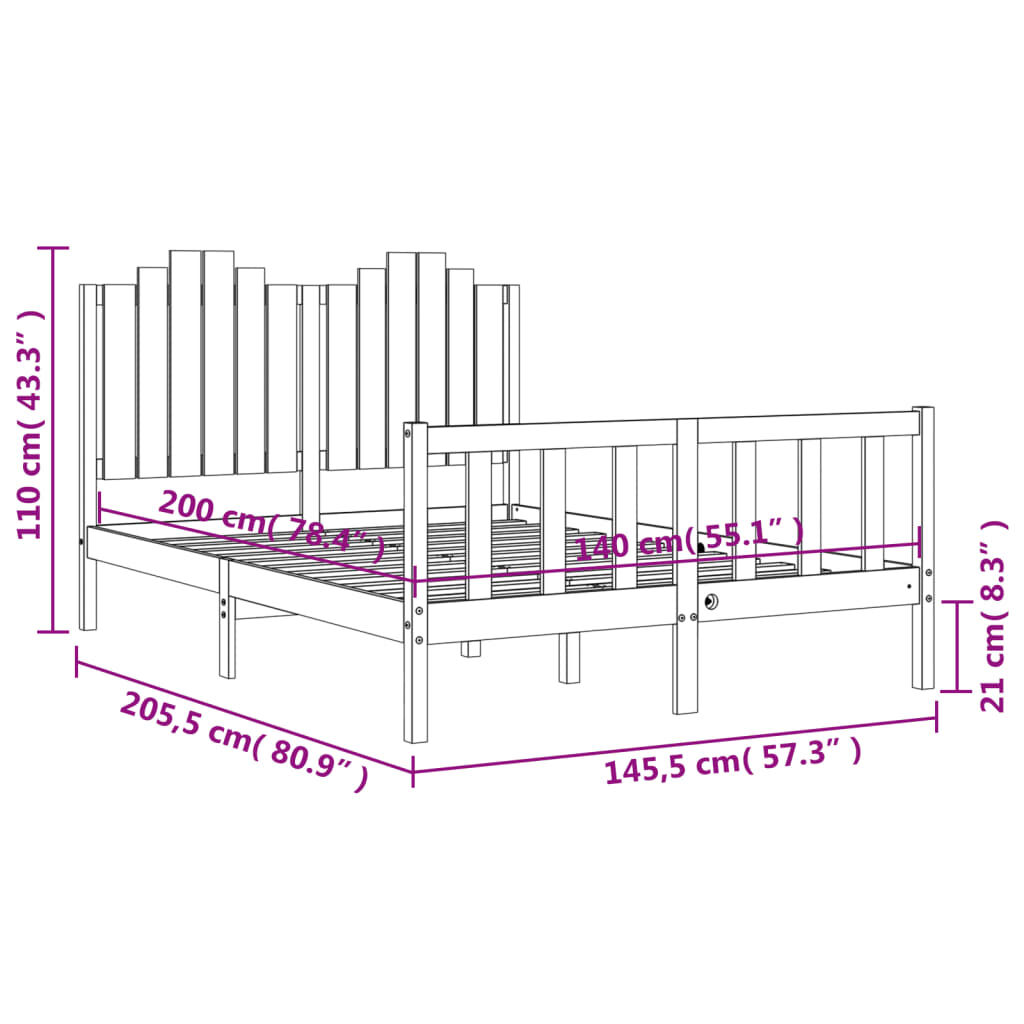 vidaXL Σκελετός Κρεβατιού Χωρίς Στρώμα 140x200 εκ Μασίφ Ξύλο Πεύκου