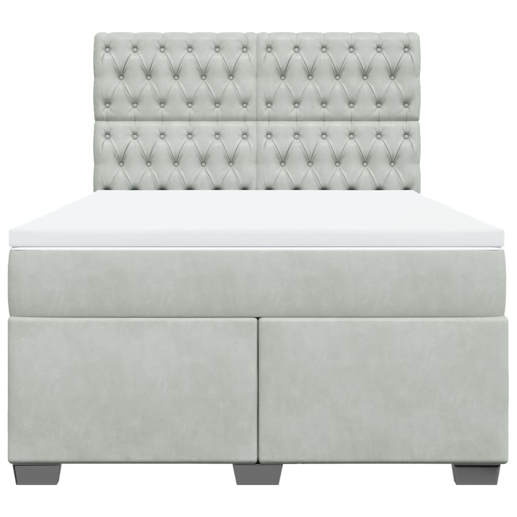 vidaXL Κρεβάτι Boxspring με Στρώμα Ανοιχτό Γκρι 140x190 εκ. Βελούδινο
