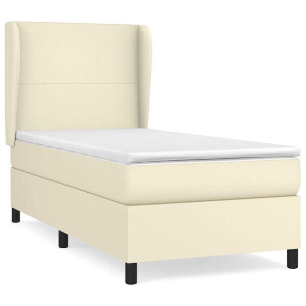 vidaXL Κρεβάτι Boxspring με Στρώμα Κρεμ 100x200εκ. από Συνθετικό Δέρμα