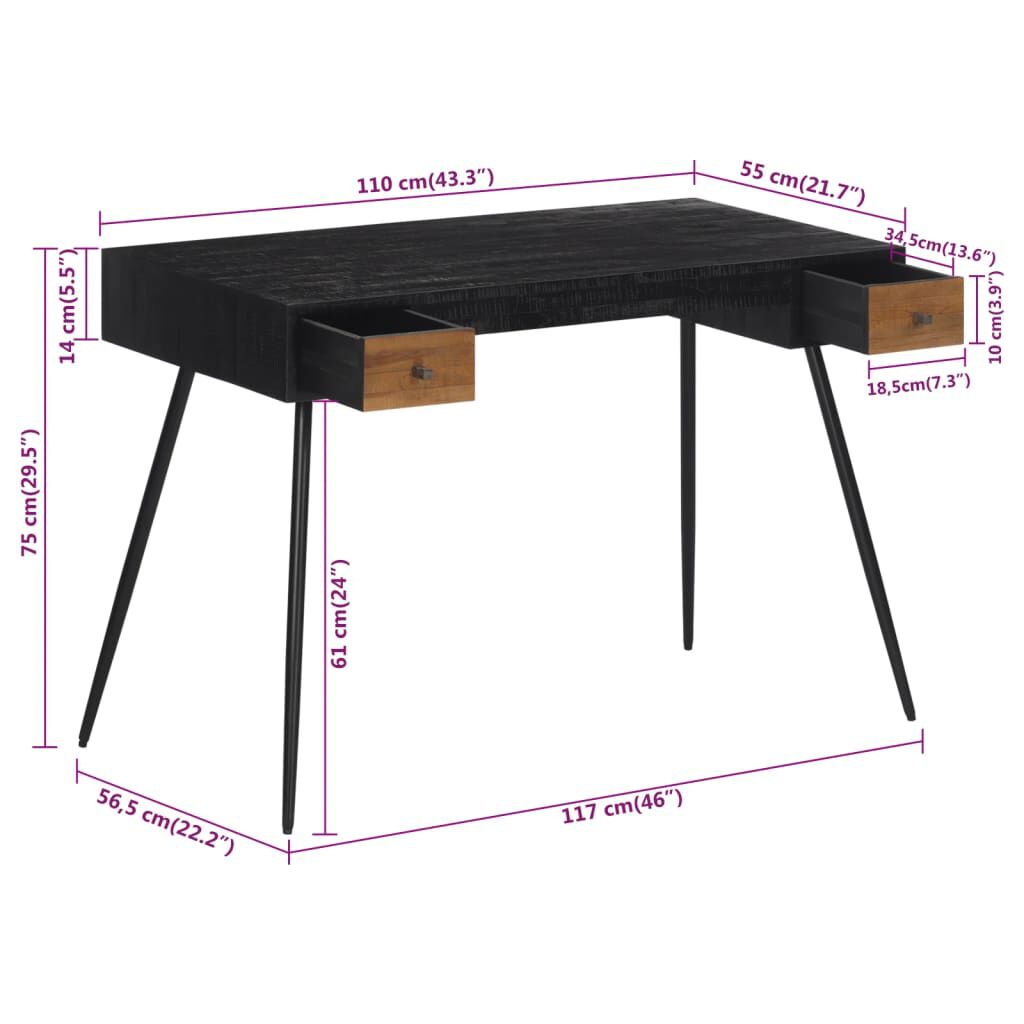 vidaXL Γραφείο 117 x 56,5 x 75 εκ. από Μασίφ Ανακυκλωμένο Teak