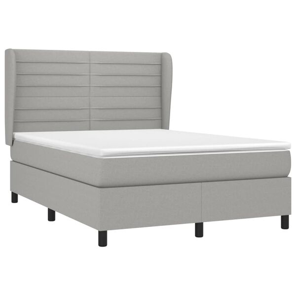 vidaXL Κρεβάτι Boxspring με Στρώμα Ανοιχτό Γκρι 140x190 εκ. Υφασμάτινο