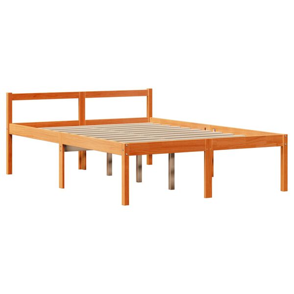 vidaXL Κρεβάτι Βιβλιοθήκη Χωρίς Στρώμα Καφέ 135x190 εκ Μασίφ Πεύκο