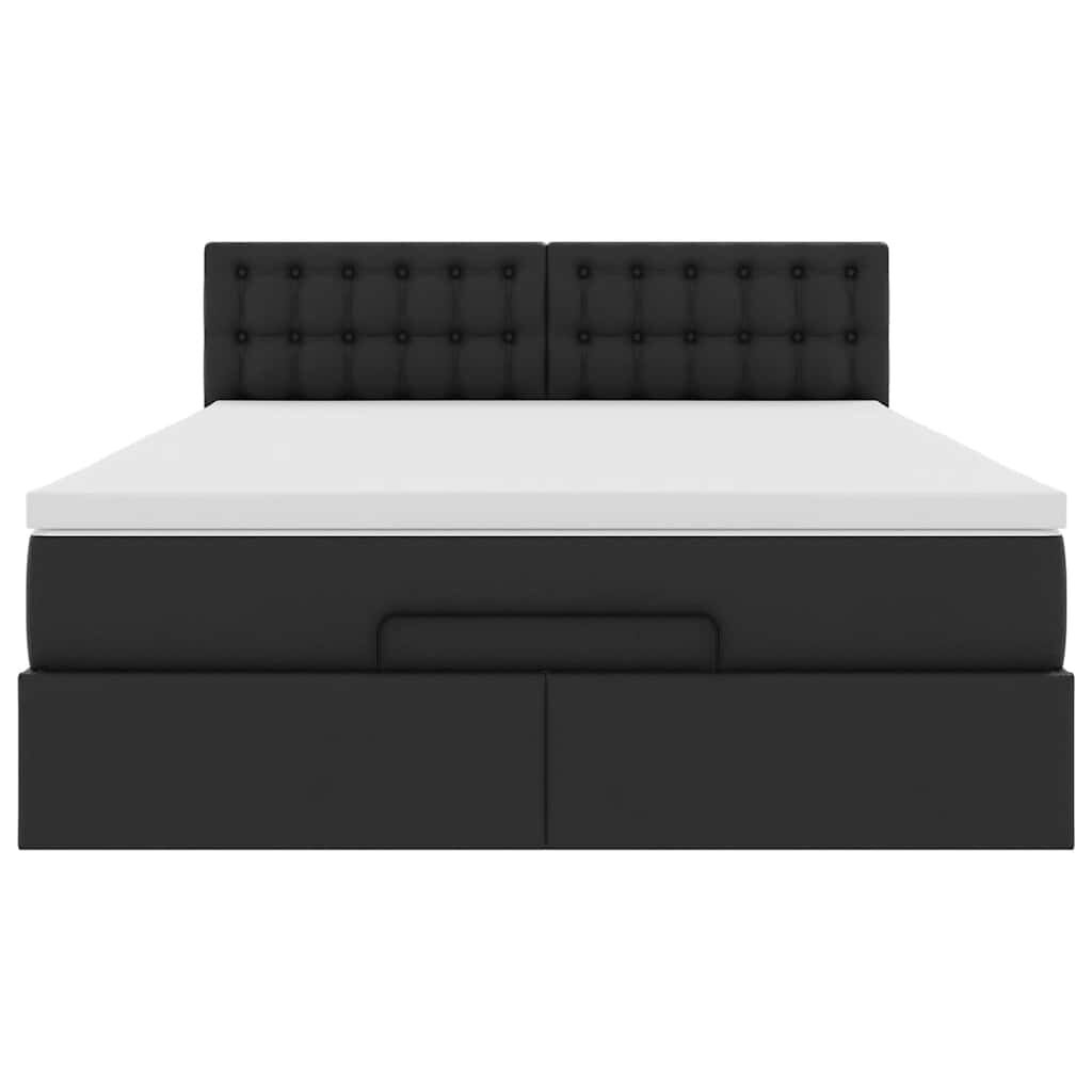 vidaXL Οθωμανικό κρεβάτι με στρώματα & LEDs Μαύρο Faux Leather