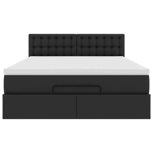 vidaXL Οθωμανικό κρεβάτι με στρώματα & LEDs Μαύρο Faux Leather