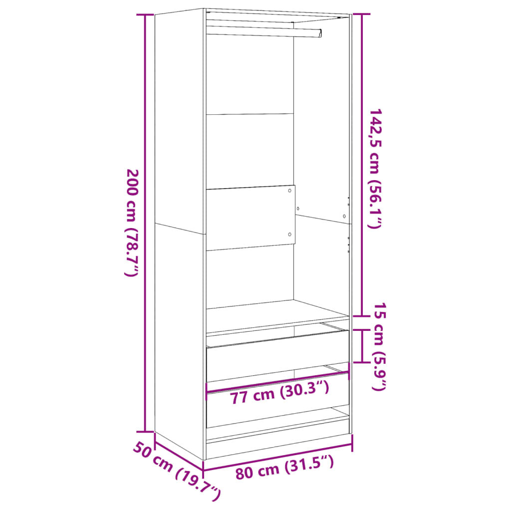 vidaXL Ντουλάπα Λευκή 80 x 50 x 200 εκ. από Επεξεργασμένο Ξύλο