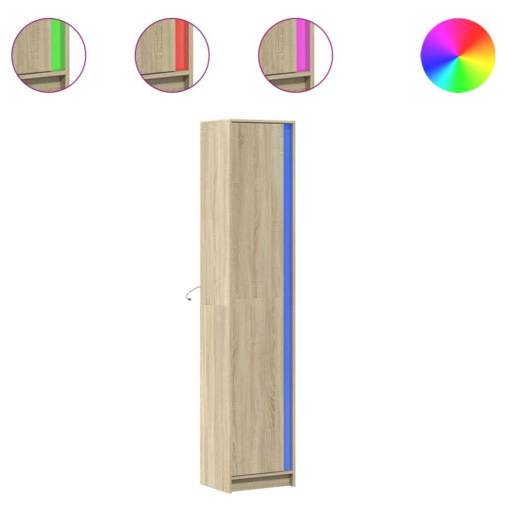 vidaXL Ντουλάπι με LED Δρυς 41,5x32,5x200 εκ. από Επεξεργασμένο Ξύλο