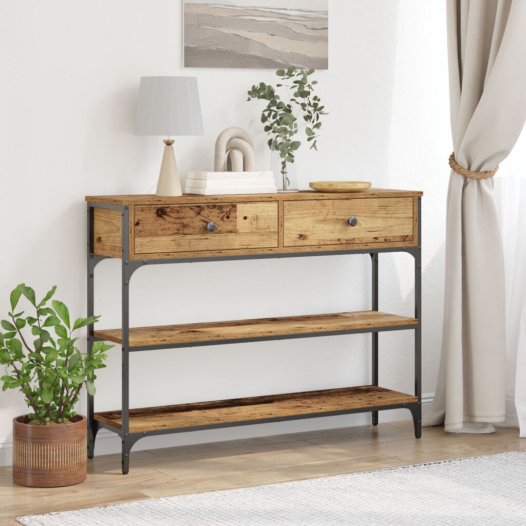 vidaXL Τραπέζι κονσόλας Παλιού Ξύλου 100x25x75 εκ Κατασκευασμένο από Ξύλο και Ατσάλι