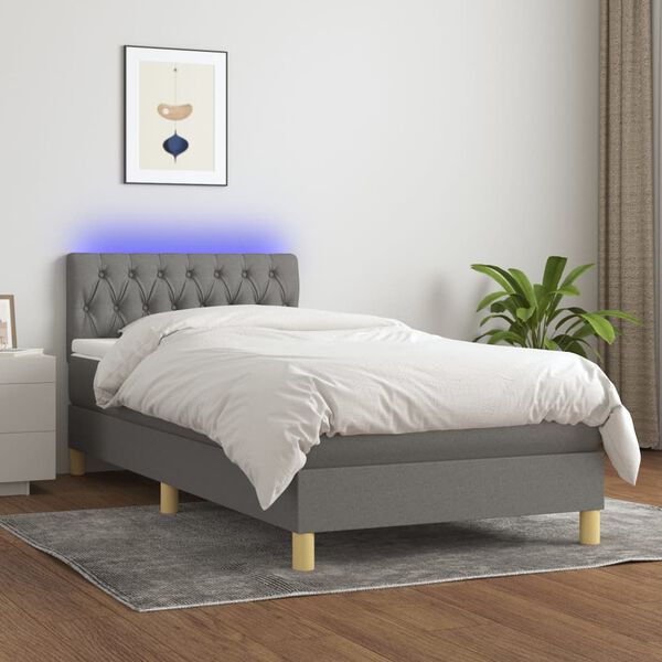 vidaXL &Kappa;&rho;&epsilon;&beta;ά&tau;&iota; Boxspring &mu;&epsilon; &Sigma;&tau;&rho;ώ&mu;&alpha; & LED &Sigma;&kappa;.&Gamma;&kappa;&rho;&iota; 90x200 &epsilon;&kappa;. &Upsilon;&phi;&alpha;&sigma;&mu;ά&tau;&iota;&nu;&omicron;