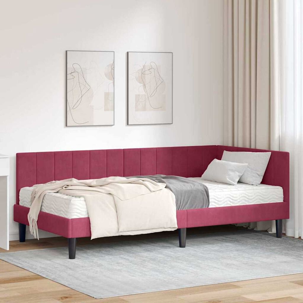 vidaXL Κρεβάτι Γωνίας με στρώμα Μπορντό 90 x 190 cm Βελούδο