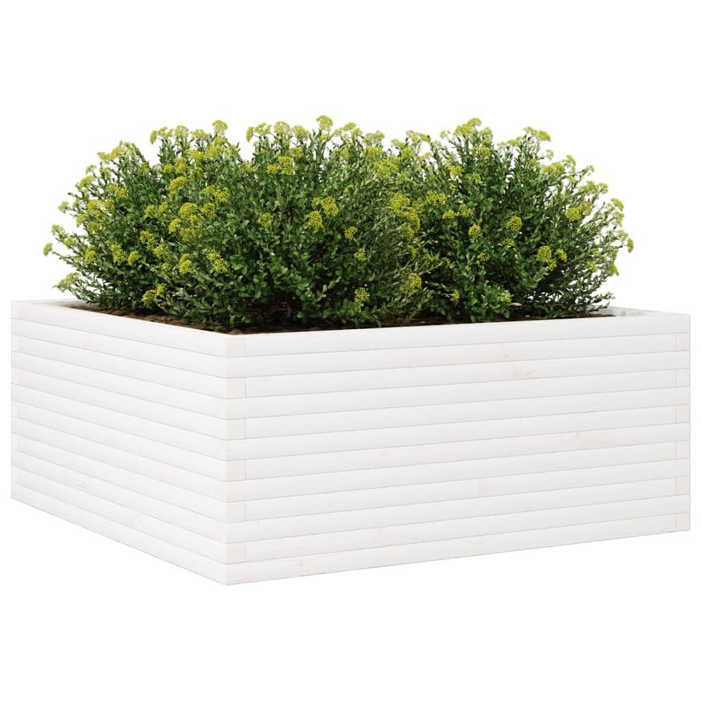 vidaXL Ζαρντινιέρα Κήπου Λευκή 110x110x46 εκ. από Μασίφ Ξύλο Πεύκου
