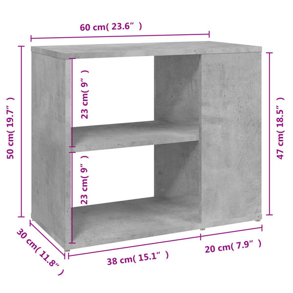 vidaXL Βοηθητικό Ντουλάπι Γκρι Σκυροδέματος 60x30x50 εκ. Επεξ. Ξύλο