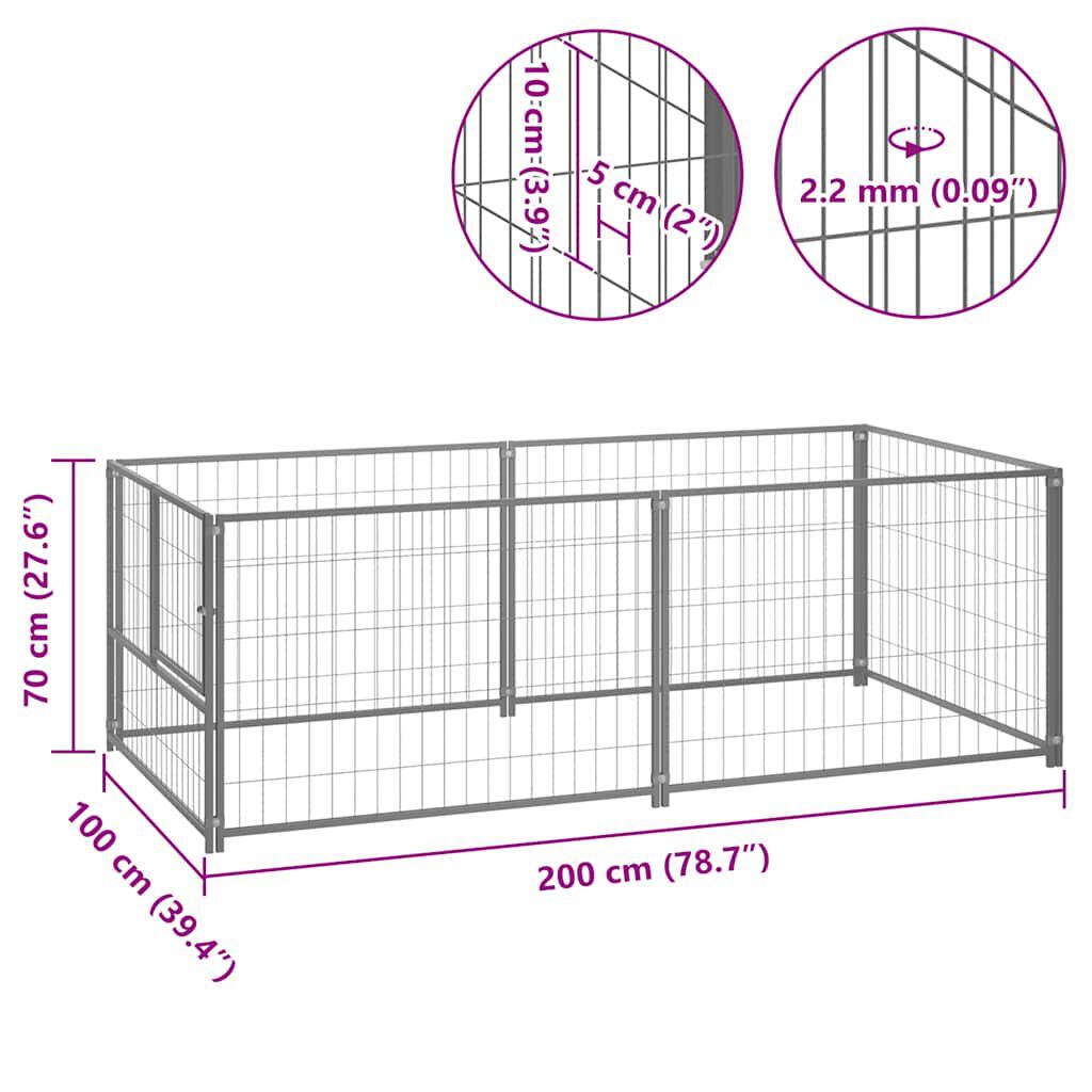 vidaXL Σπιτάκι Σκύλου Ασημί 200 x 100 x 70 εκ. Ατσάλινο
