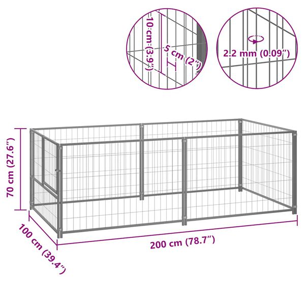 vidaXL Σπιτάκι Σκύλου Ασημί 200 x 100 x 70 εκ. Ατσάλινο