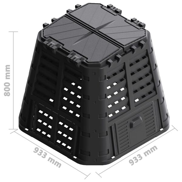 vidaXL Κάδος Κομποστοποίησης Μαύρος 93,3 x 93,3 x 80 εκ. 480 Λίτρων