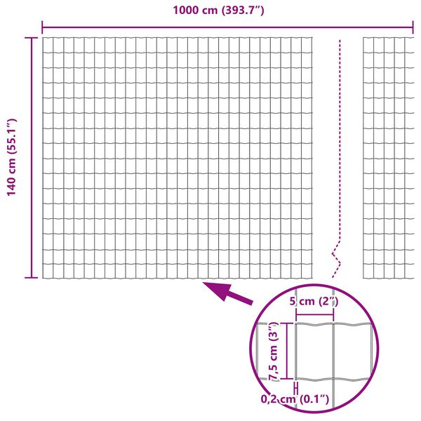 vidaXL Euro Fence με 7 Πόδια με Φλάντζα 1.4x10 μ Γαλβανισμένο Ατσάλι