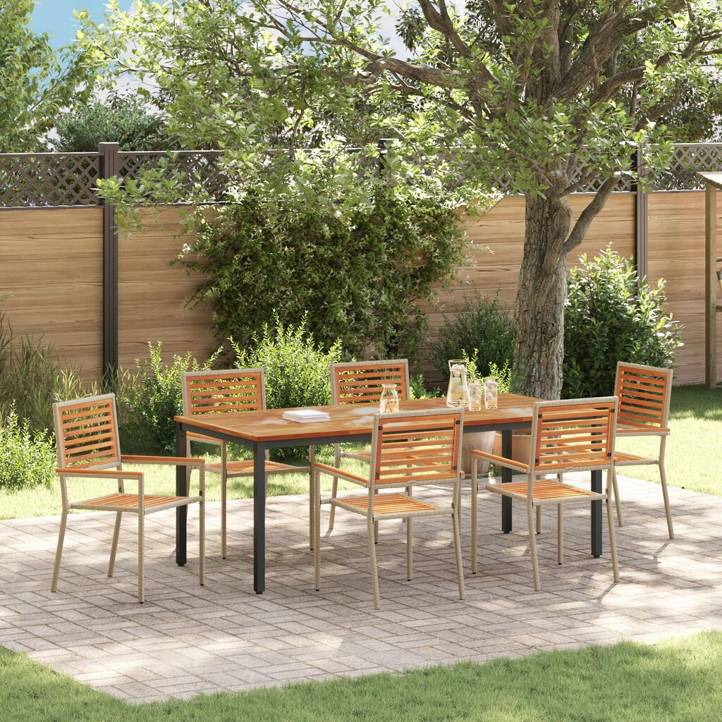 vidaXL Σέτ φαγητού για κήπο 7 pcs Μπεζ και καφέ 200 x 100 x 75 cm