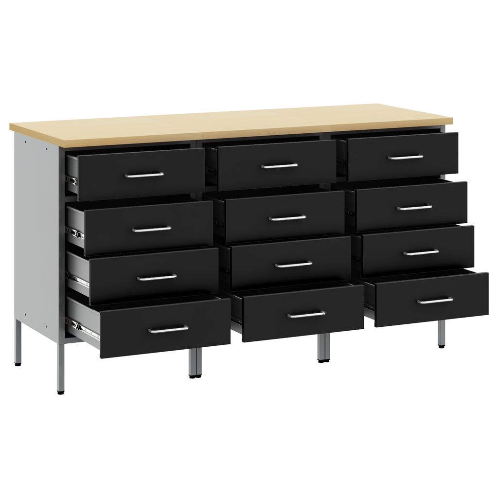 vidaXL Ντουλάπα Εργασίας 3 pcs Μαύρο και Γκρι 150 x 55 x 85 εκ