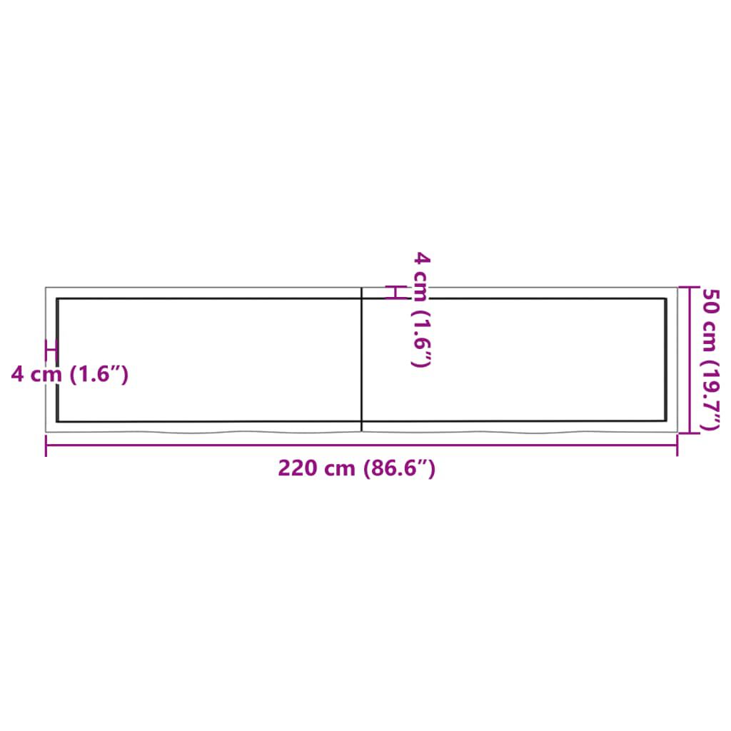 vidaXL Ράφι Τοίχου Ανοιχτό Καφέ 220x50x(2-6)εκ. Επεξ. Μασίφ Ξύλο Δρυός