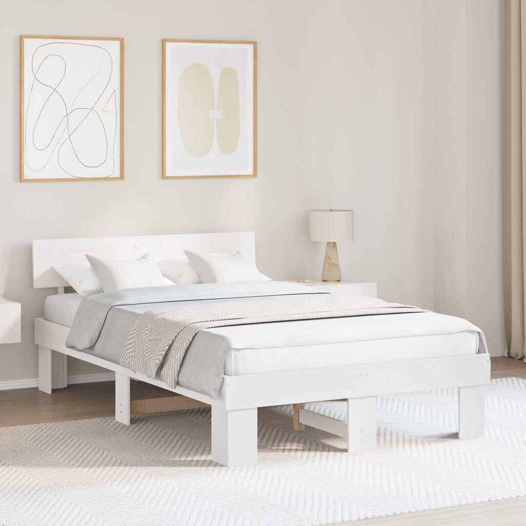 vidaXL Σκελετός Κρεβατιού Λευκό 120 x 200 cm Συμπαγές ξύλο πεύκου