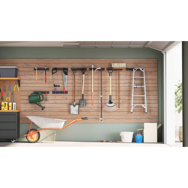 vidaXL Ράφια Αποθ. Εργαλείων Κήπου Επιτοίχια 8 Τεμ. Μαύρα από Ατσάλι