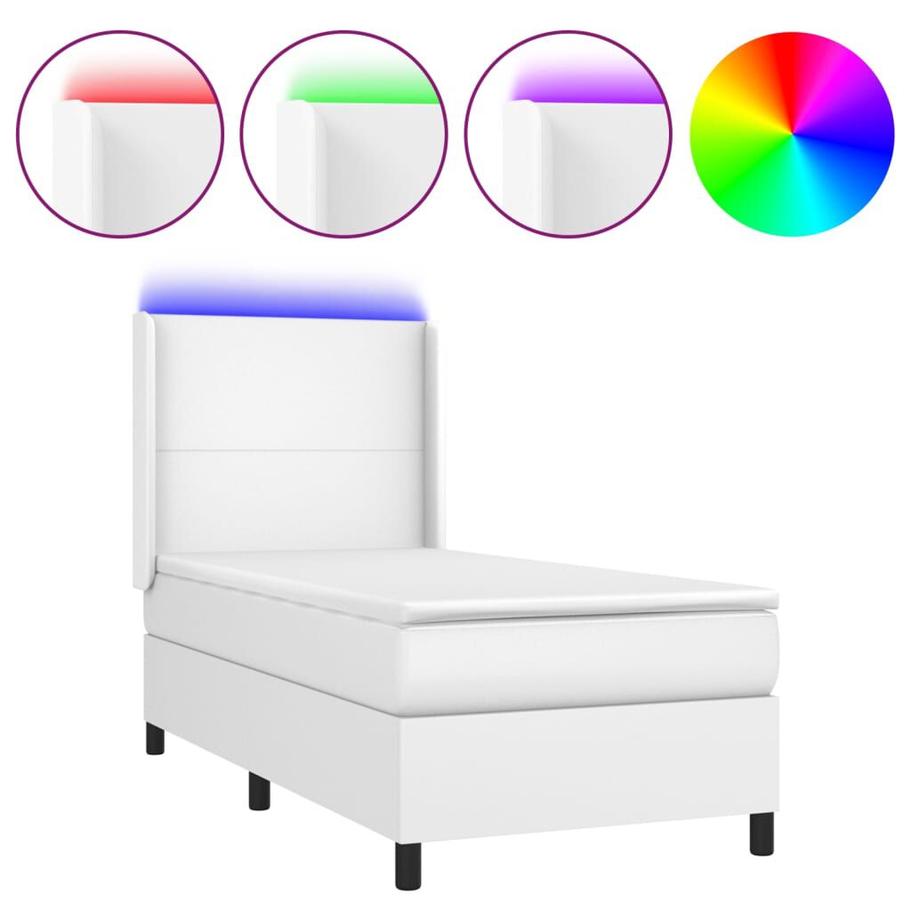 vidaXL Κρεβάτι Boxspring με Στρώμα & LED Λευκό 100x200 εκ. Συνθ. Δέρμα