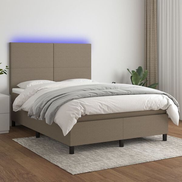 vidaXL &Kappa;&rho;&epsilon;&beta;ά&tau;&iota; Boxspring &mu;&epsilon; &Sigma;&tau;&rho;ώ&mu;&alpha; & LED Taupe 140x200 &epsilon;&kappa;. &Upsilon;&phi;&alpha;&sigma;&mu;ά&tau;&iota;&nu;&omicron;