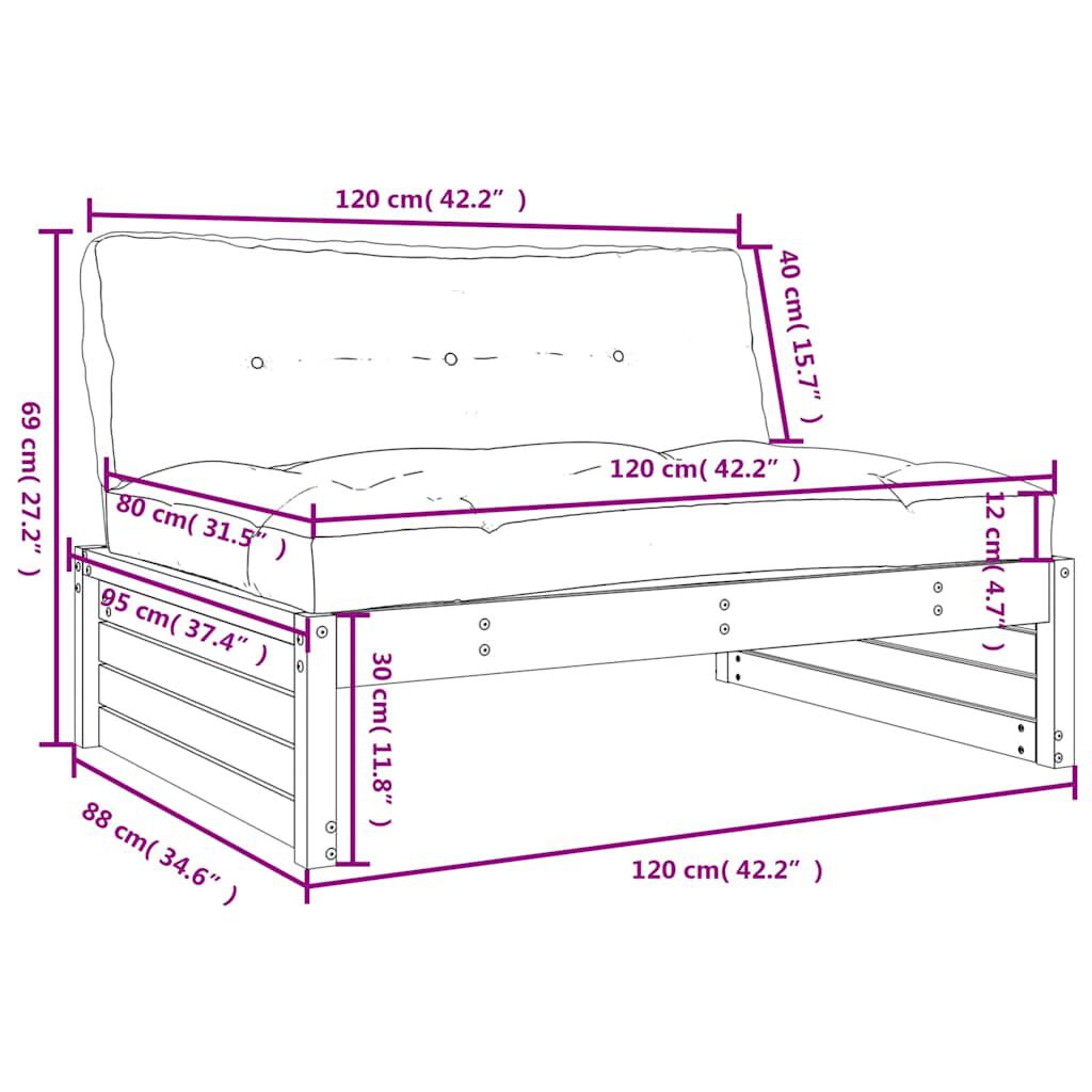 vidaXL Καναπές Μεσαίος Μελί 120 x 80 εκ. από Μασίφ Ξύλο Πεύκου