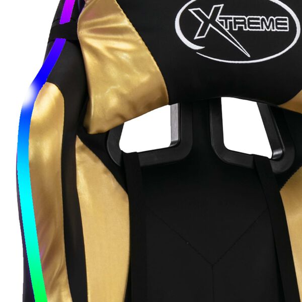 vidaXL Καρέκλα Racing με Φωτισμό RGB LED Χρυσό/Μαύρο Συνθετικό Δέρμα