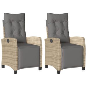 vidaXL Καρέκλες Κήπου Ανακλιν. 2 τεμ. Μικτό Μπεζ Συνθ. Ρατάν/Υποπόδιο