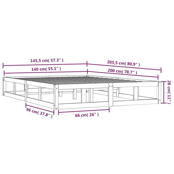 vidaXL Πλαίσιο Κρεβατιού Μαύρο 140 x 200 εκ. από Μασίφ Ξύλο