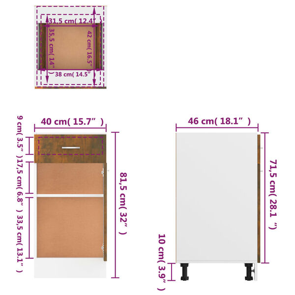 vidaXL Έπιπλο Με Συρτάρι Lyon Καπνιστή Δρυς 40x46x81,5εκ.