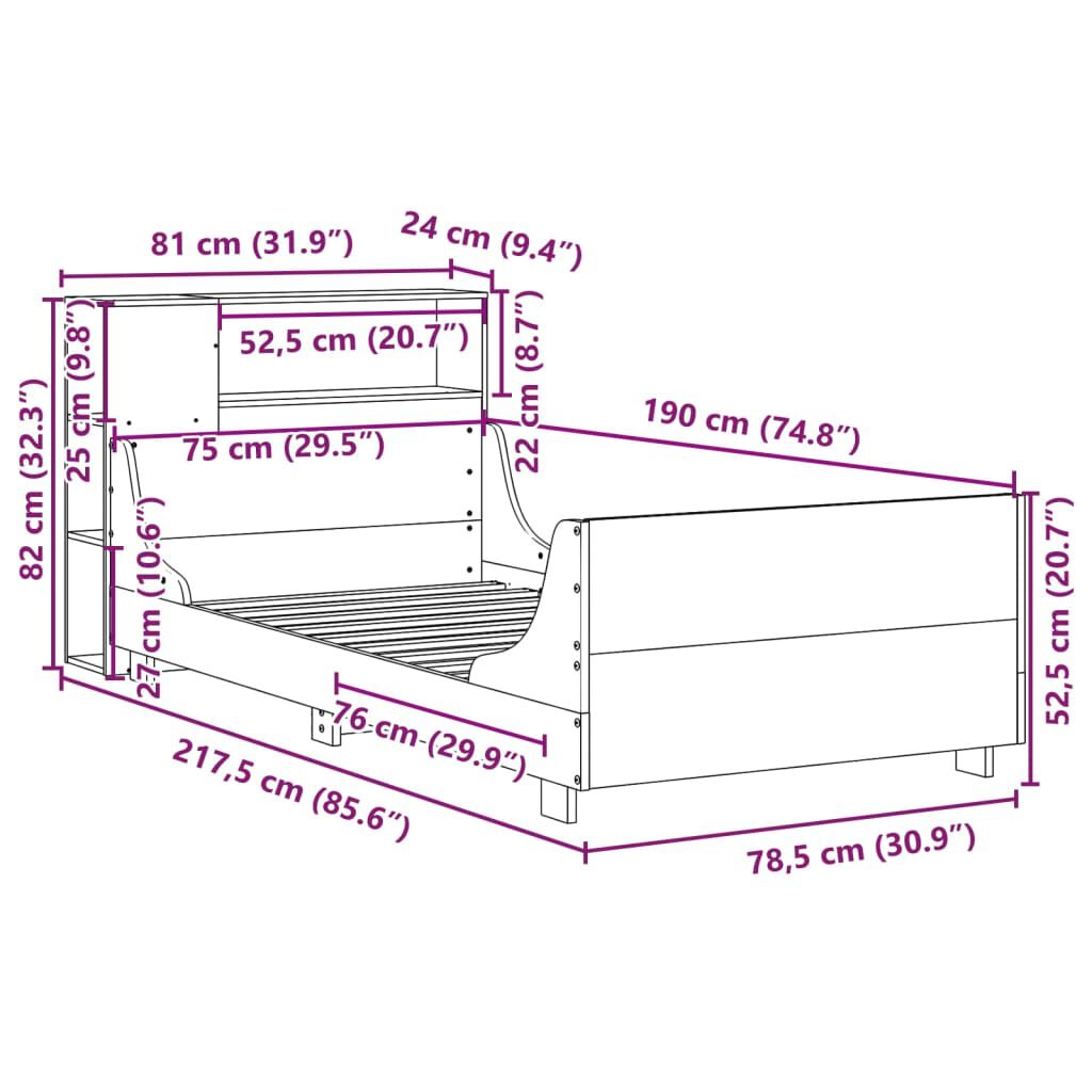 vidaXL Σκελετός Κρεβ. Χωρίς Στρώμα Καφέ Κεριού 75x190 εκ Μασίφ Πεύκο
