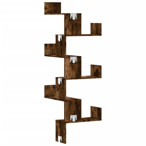 vidaXL Γωνιακή Ραφιέρα Τοίχου Καπνιστή Δρυς 45x45x147 εκ Επεξ. Ξύλο