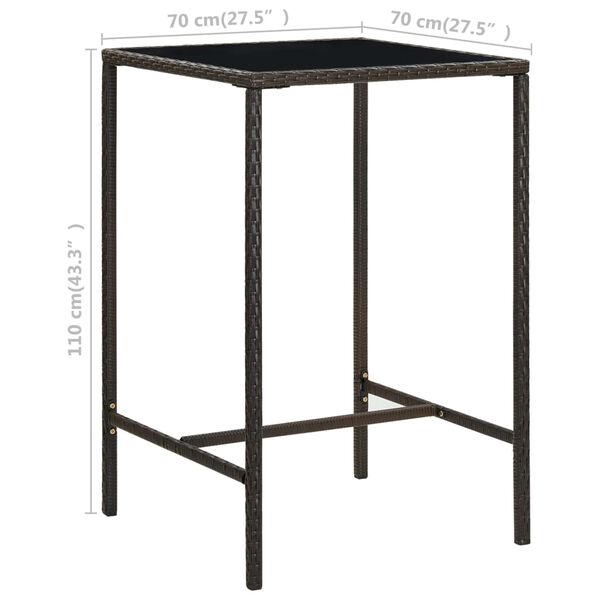 vidaXL Τραπέζι Μπαρ Κήπου Καφέ 70x70x110 εκ. Συνθετικό Ρατάν/Γυαλί