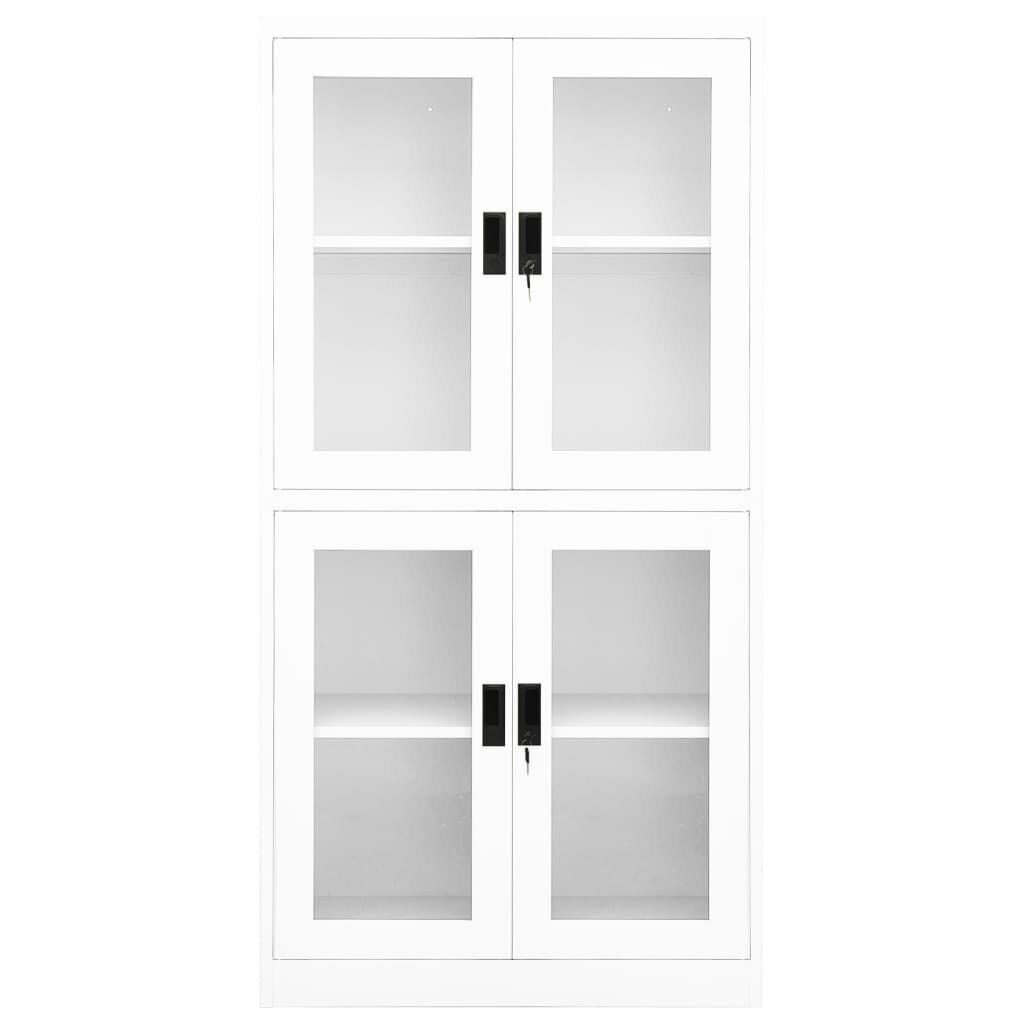 vidaXL Ντουλάπα Γραφείου Λευκή 90 x 40 x 180 εκ Ατσάλι / Ψημένο Γυαλί
