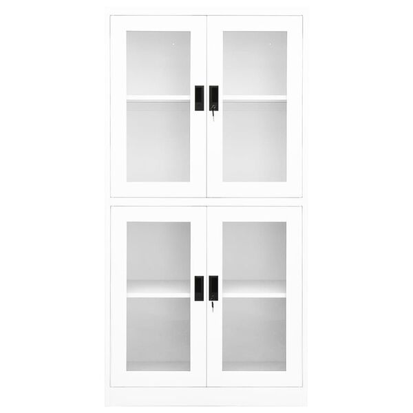 vidaXL Ντουλάπα Γραφείου Λευκή 90 x 40 x 180 εκ Ατσάλι / Ψημένο Γυαλί