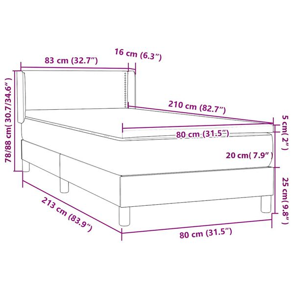 vidaXL Box Spring Κρεβάτι με στρώμα Σκούρο γκρι 80x210 εκ. Βελούδινο