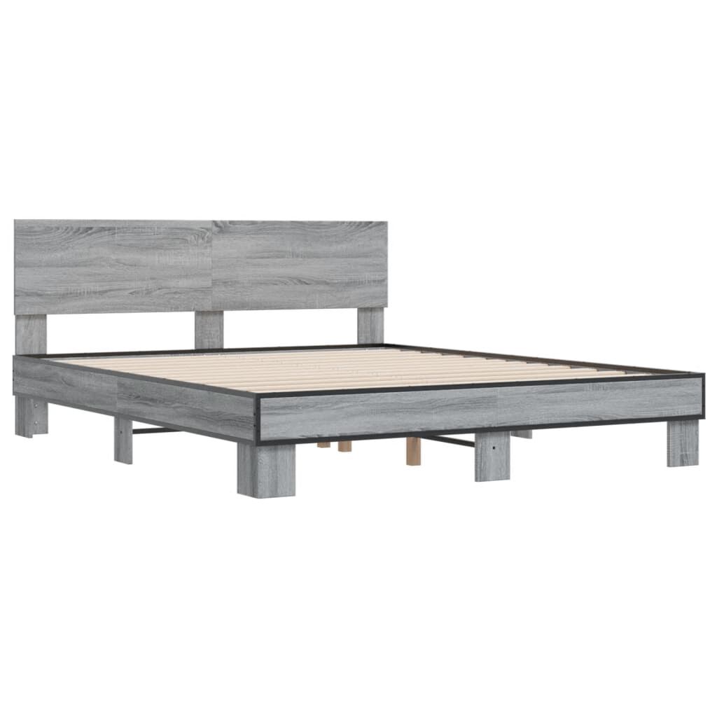 vidaXL Πλαίσιο Κρεβατιού Γκρι Sonoma 160x200 εκ. Επεξ. Ξύλο & Μέταλλο