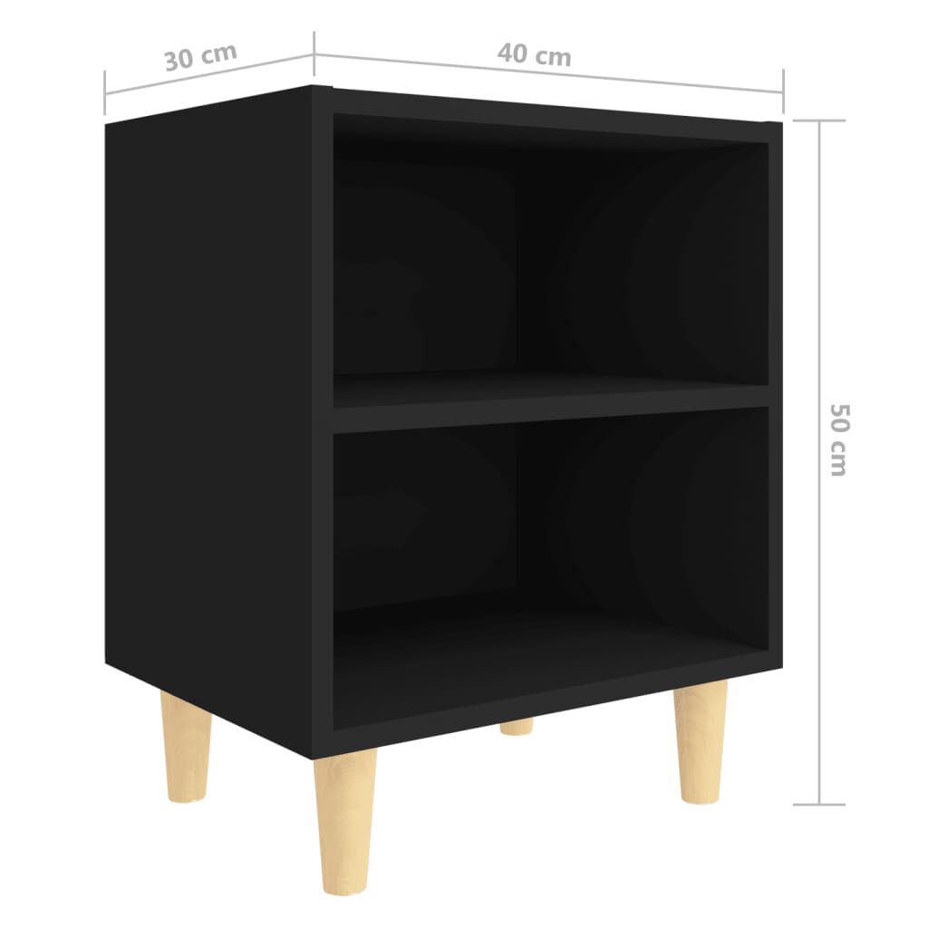 vidaXL Κομοδίνo Μαύρο 40 x 30 x 50 εκ. με Μασίφ Ξύλινα Πόδια